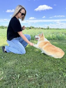 Kyli Horton Bark Busters York Region with Corgi